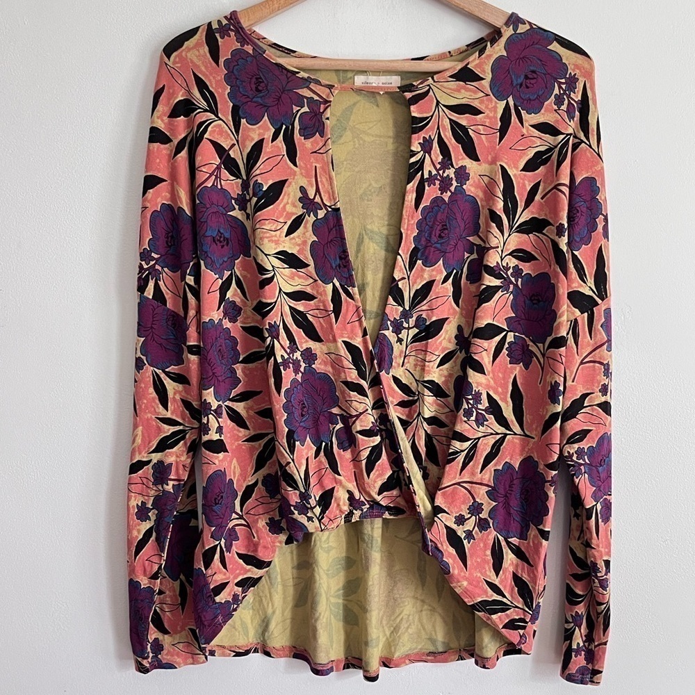 UO Silence+Noise Floral Boho Wrap Long Sleeve Top